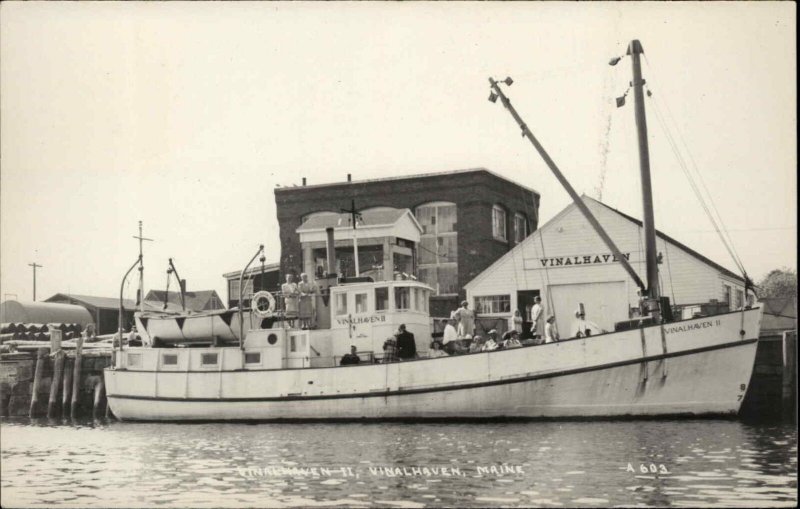 Vinalhaven Maine ME Ferry Eastern Illus Real Photo Vintage Postcard