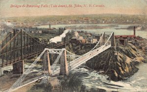 ST JOHN NEW BRUNSWICK CANADA~BRIDGE & REVERSING FALLS~1906 TINTED PHOTO POSTCARD