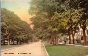 Hand Colored Postcard Main Street in Manchester, Vermont