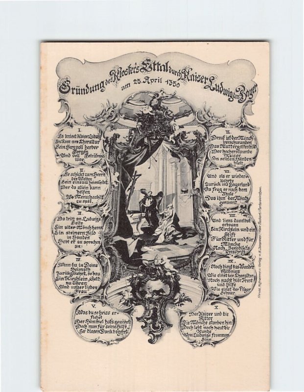 Postcard Gründung des Kloster's Ettal durch Kaiser Ludwig den Bayer Germany