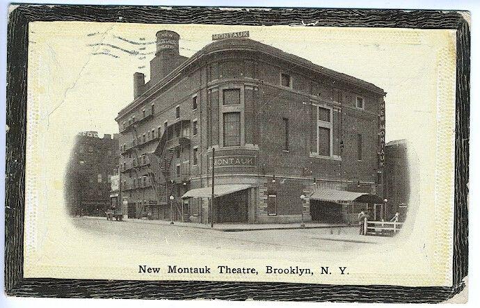 Brooklyn NY New Montauk Theatre Street View Wagon Vintage Postcard