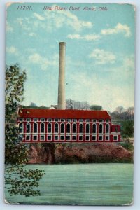 c1910 Akron Ohio OH Vintage Postcard New Power Plant Building Factory View Lake