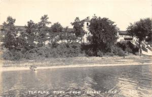 Spirit Lake Iowa~Templar Park from Lake~Boat on Shore~1940s RPPC Postcard