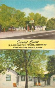 Fort Scott Printing Fowler Colorado Sunset Court 1940s roadside postcard 9201