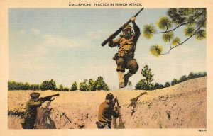 Military  BAYNONET PRACTICE  Soldiers In Trench Attack   c1940's Postcard