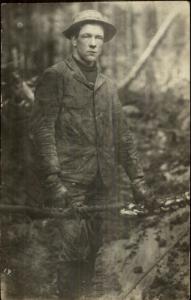 Labor Worker Muddy Gloves Hat Chain & Rope Close-Up Real Photo Postcard c1910