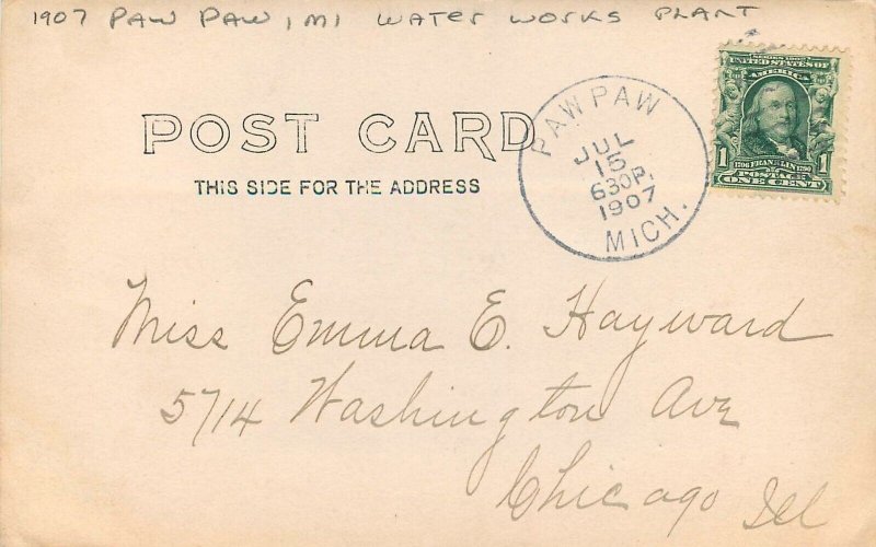 Postcard RPPC Michigan Paw Paw Water Works Plant occupation frame like 23-10089