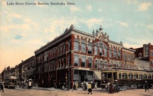 Sandusky Ohio Lake Shore Electric Station, Street Car, Color Lithograph PC U7966