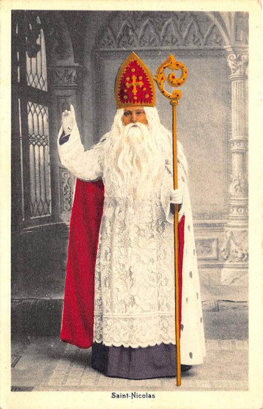 Christmas  Santa Claus Saint Niclas White Robed Postcard