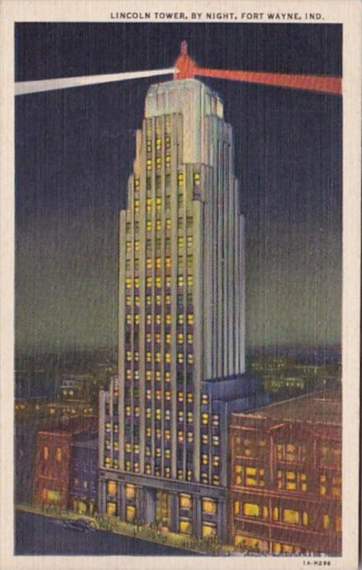 Indiana Fort Wayne Lincoln Tower By Night 1942 Curteich