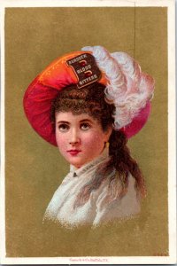 Trade Card - Burdock Blood Bitters - woman in red/orange hat with white feather