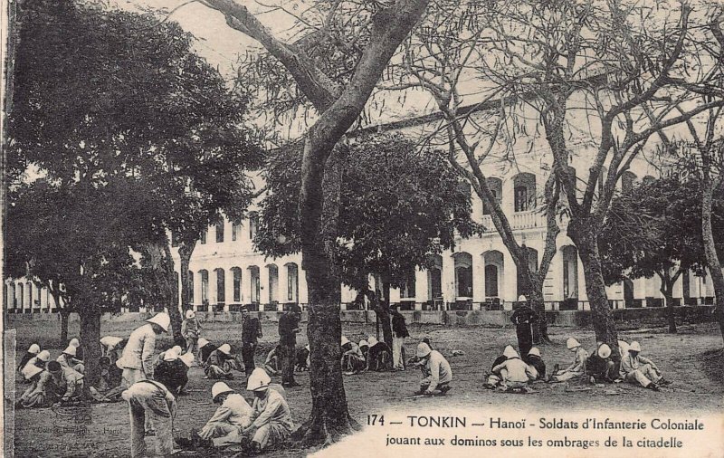 Colonial Soldiers Hanoi, Tonkin, Indo China, early postcard, used in 1929