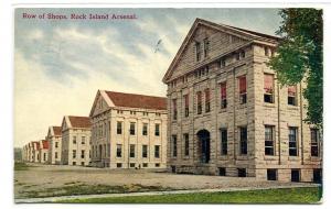 Row of Shops Rock Island Arsenal Illinois 1909 postcard