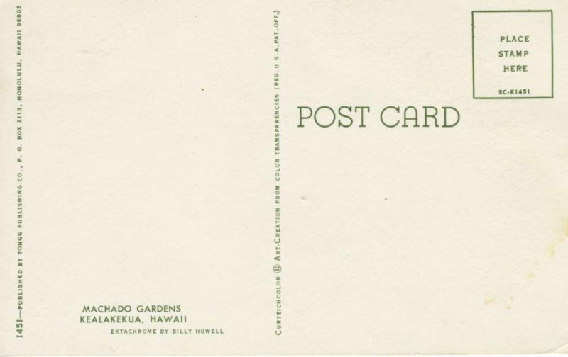 Machado Gardens Kealakekua Hawaii HI Unused Vintage Postcard D30