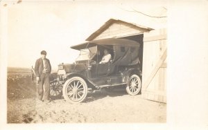 H31/ Interesting RPPC Postcard c1910 Early Automobile Garage Child Man 7