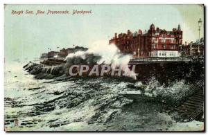 Britain Rough Sea Postcard Old New Blackpool promenade