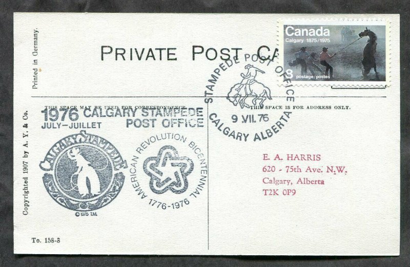 h32722 - Canada CALGARY STAMPEDE 1976 Special PO Cachet on old Postcard. Indians