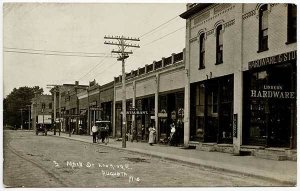 Augusta WI Street View Hardware Store Popcorn Wagon RPPC Real Photo Postcard