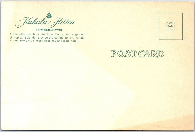 VINTAGE CONTINENTAL SIZE POSTCARD THE KAHALA HILTON HOTEL AT HONOLULU HAWAII