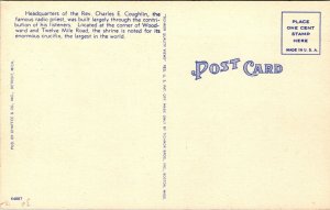 Vtg Shrine and Church of the Little Flower Royal Oak Detroit MI Linen Postcard