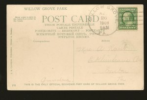 USA Postmark 1909 Willow Grove PA Bridge Over Lagoon Willow Grove Park Postcard