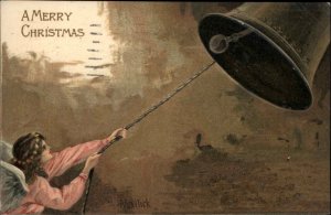 Mailick Christmas Angel Ringing Bell c1910 Vintage Postcard