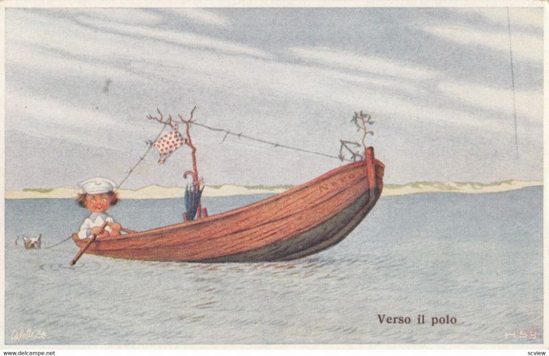 Child in small boat, Verso il polo, 1900-10s, TUCK 978