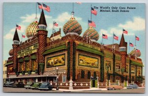 Mitchell South Dakota~Worlds Only Corn Palace~Moorish~Flags~Linen 1940s Postcard