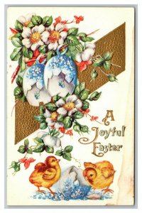 Vintage 1910's Easter Postcard Cute Chicks Giant Colorful Flowered Eggs NICE