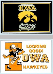 2 Postcards UNIVERSITY OF IOWA, Iowa City IA ~ Football HAWKEYES MASCOT c1970s