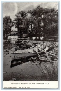 c1905 Pond Lilies At Brewer's Dam Canoeing Freeville New York NY Postcard