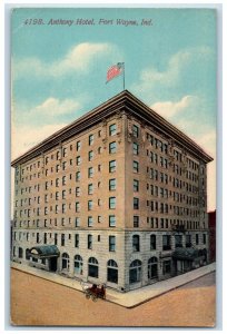 c1910's Anthony Hotel Building Car Street View Fort Wayne Indiana IN Postcard