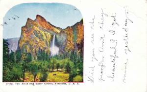 Bridal Veil Falls and Three Graces, Yosemite, c1909 Vintage Postcard G20