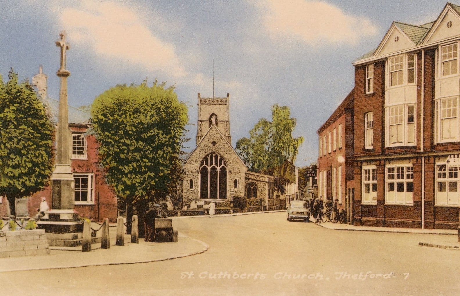 Thetford Norfolk Village Post Office Church Bicycle Gathering Old 1960s
