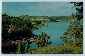 1960 State Park Wyoming Postcard Morning Scene Guernsey Reservoir Campground