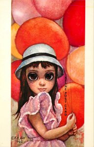 Keane Postcard Big Eye Children, Girl with Balloons At The Fair Unposted