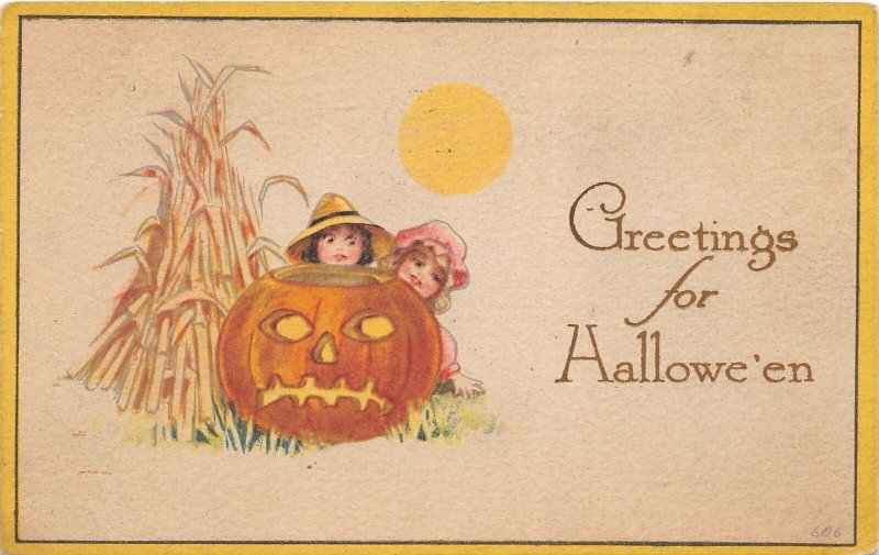 JA1/ Halloween Postcard Holiday Greetings c1910 Jack-O-Lantern