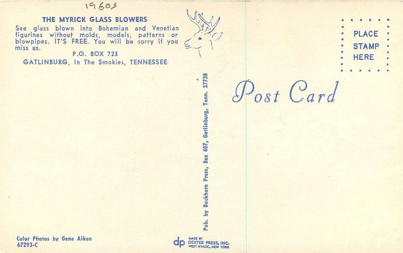 Postcard Tennessee Gatlinburg Myrick Glass Blowers Buckhorn Dexter 23-8274