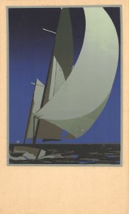 J27/ California Postcard Original Serigraph Sailboat Ocean Artistic 191