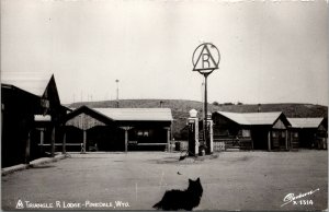 Vtg 1950s Triangle R Lodge Old Gas Pumps Pinedale Wyoming WY RPPC Postcard