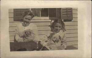 Mother Daughter & Poodle Dogs c1910 Amateur Real Photo Postcard