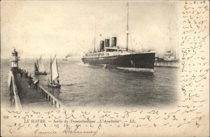 Le Havre France Sortie du Transatlantique L'Aquitaine Steamship 1903 Cancel PC