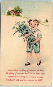 M-36295 Little Boy Carrying Flowers Art Print Friendship/Love/Romance Greetin...