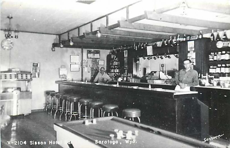 WY, Saratoga, Wyoming, RPPC, Sisson Hotel Bar, Bumper Pool, Sanborn No X-2104