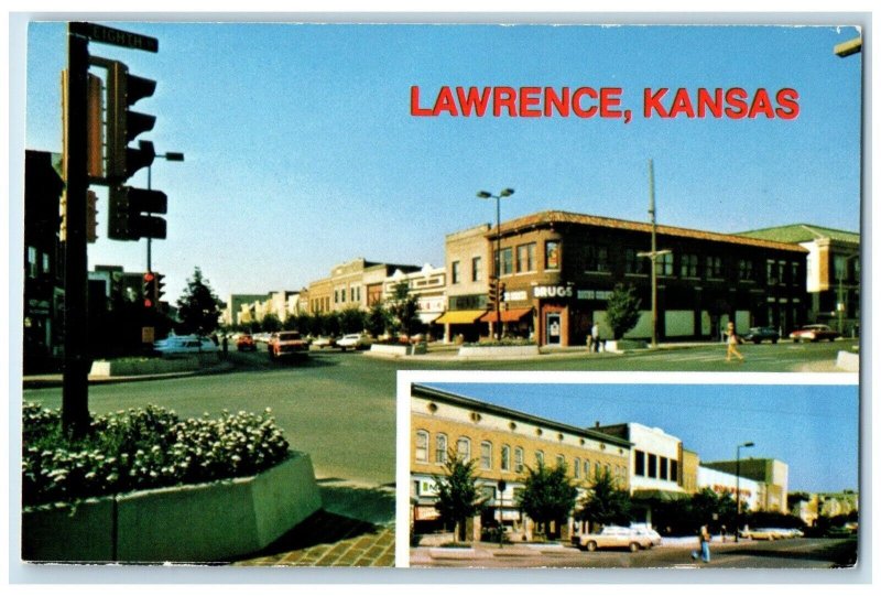 c1960's Massachusetts Street Lawrence Kansas KS Dual View Vintage Postcard