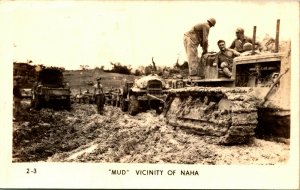 Vtg Postcard  RPPC Mud Vicinity of Naha Japan WWII Tanks Soldiers UNP