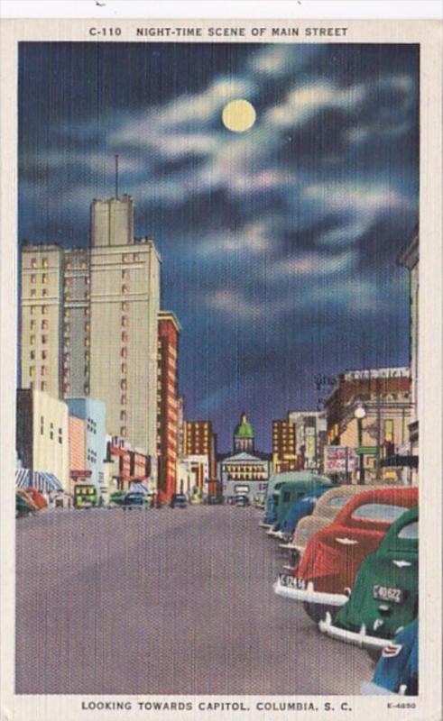 South Carolina Columbia Main Street At Night Looking Towards Capitol