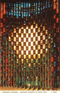 Coventry England, Cathedral Baptistry Window, Abstract Art, John Piper, Postcard