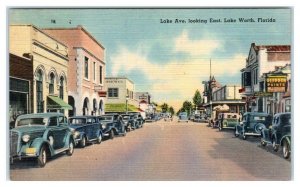 LAKE WORTH, FL ~Lake Avenue STREET SCENE  c1930s Cars Palm Beach County Postcard