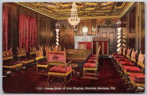 Vtg Sarasota Florida FL Dining Room of John Ringling Mansion 1940s View Postcard